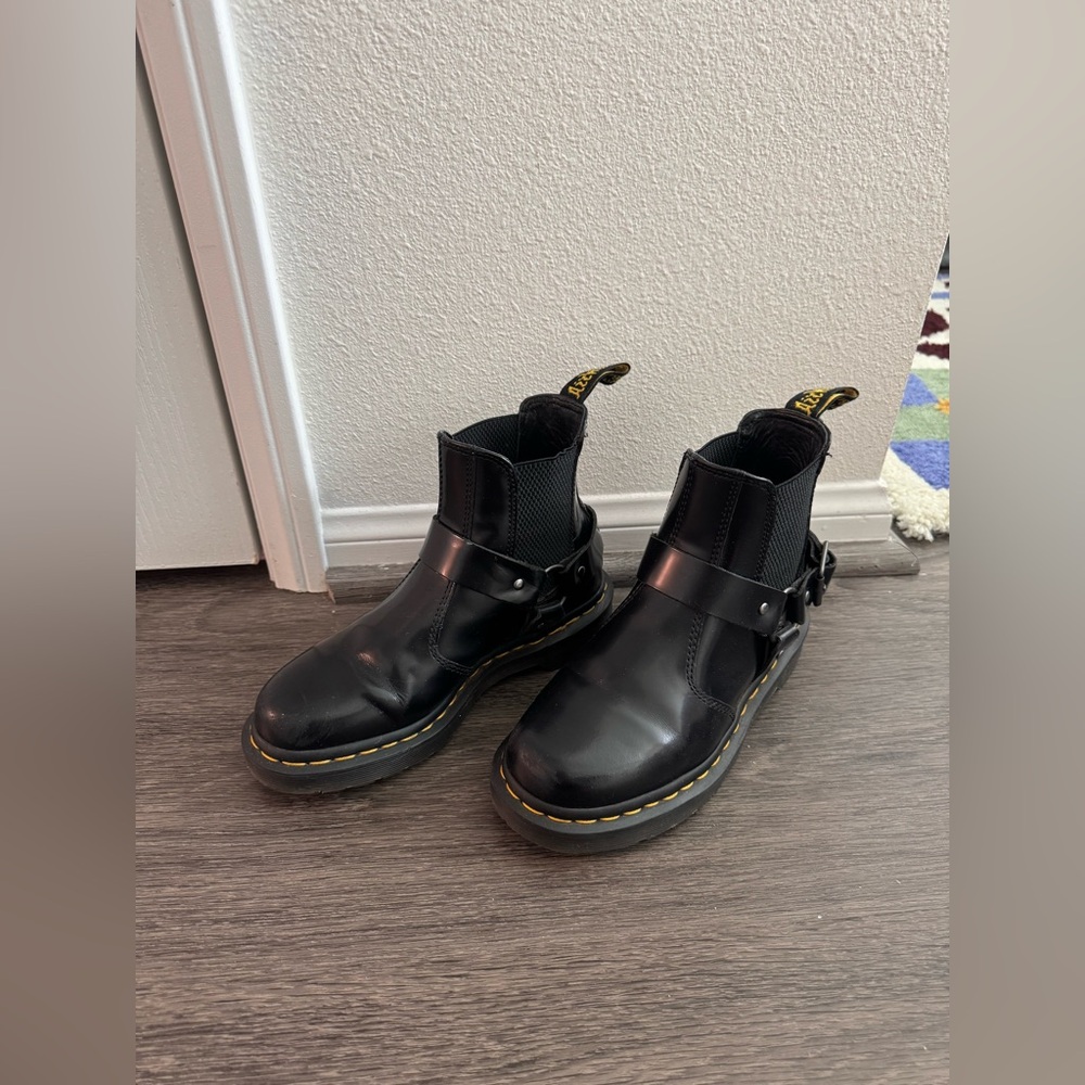 Dr. Martens Black Leather Harness Strap Chelsea Boots Women US 6 EU 37